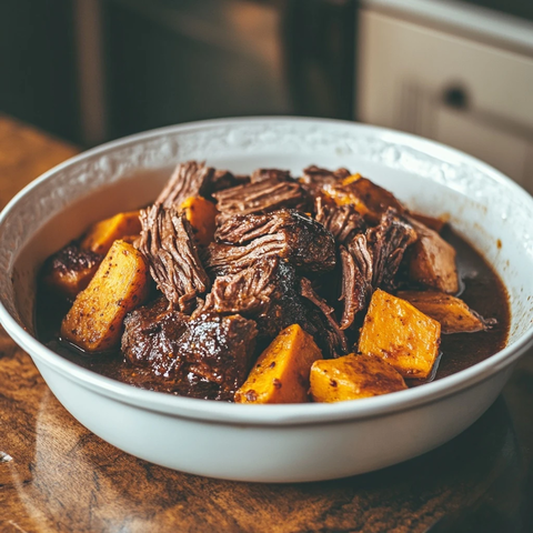 慢煮牛肉炖锅配甜薯