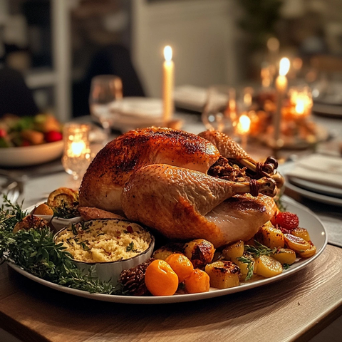 烤火鸡晚餐与多道配菜