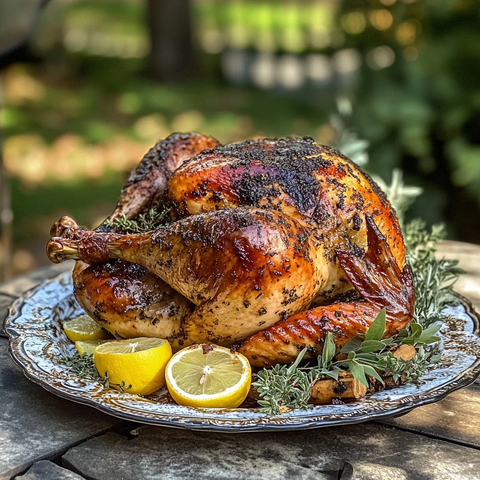烤火鸡配香草柠檬装饰
