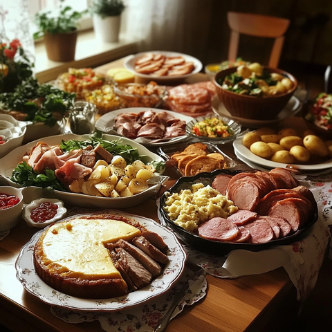 家庭晚餐肉类冷盘沙拉