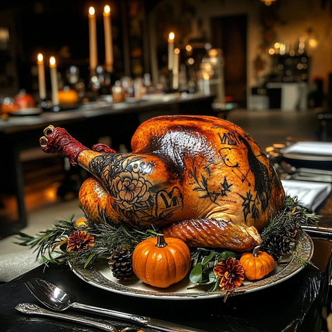 纹身椅上的感恩节晚餐