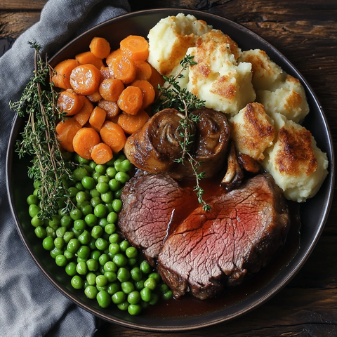 烤牛肉晚餐配约克郡布丁