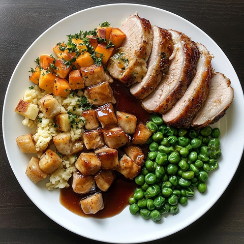 白盘猪肉片餐食展示