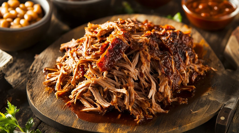 拉丝烤肉配卷心菜豆子