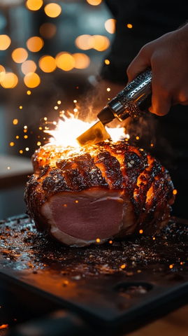 圣诞火腿用喷灯切割