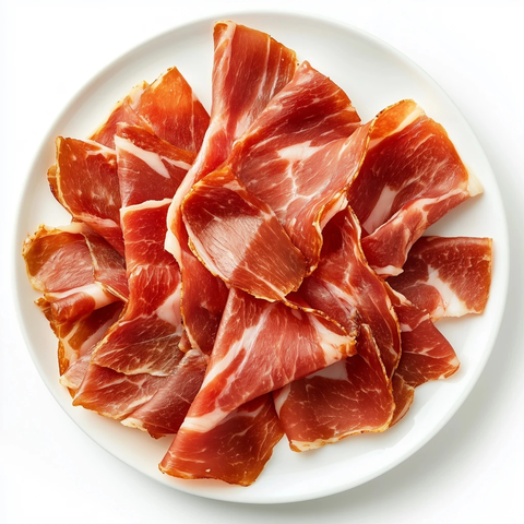 西班牙火腿切片白盘摆放