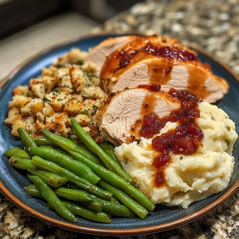 火鸡配土豆泥和绿豆