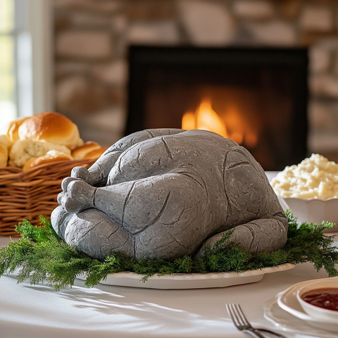 石雕火鸡晚餐与传统配菜