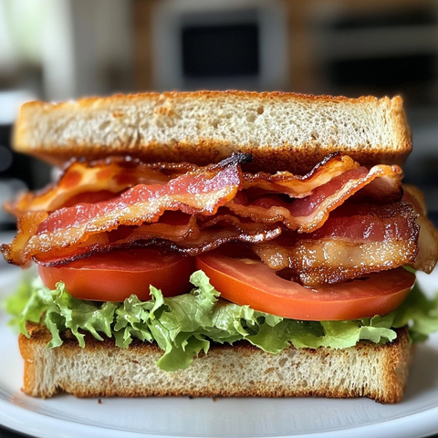 烤面包片培根生菜番茄三明治