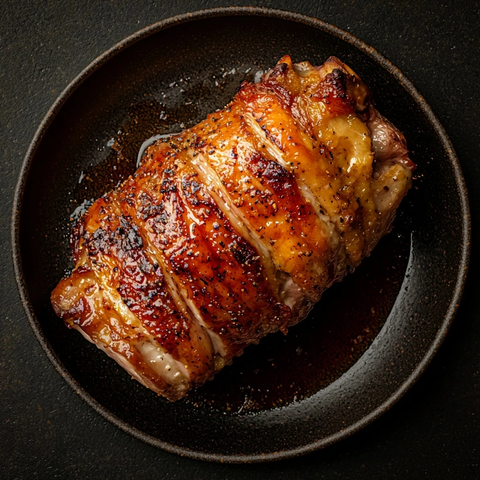 烤猪腿肉置圆盘石面展示