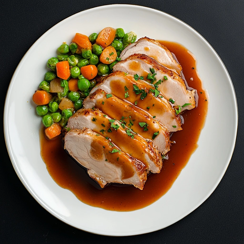 猪肉切片与蔬菜白盘摆盘