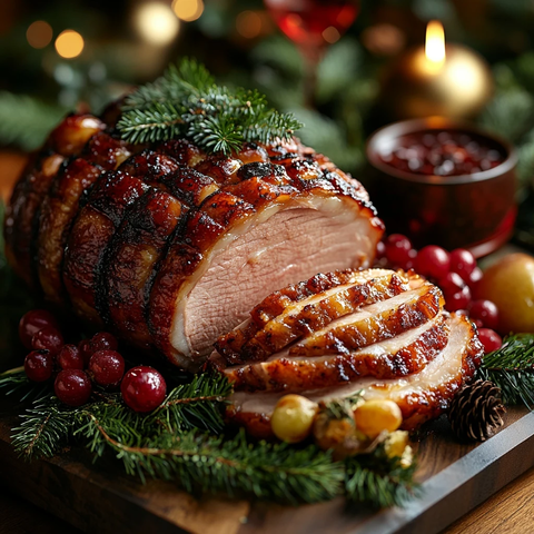 圣诞火鸡火腿节日晚餐