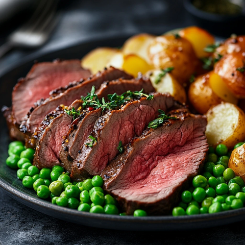 烤牛肉配土豆豌豆面包卷
