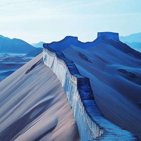 沙漠中蜿蜒曲折的古老长城