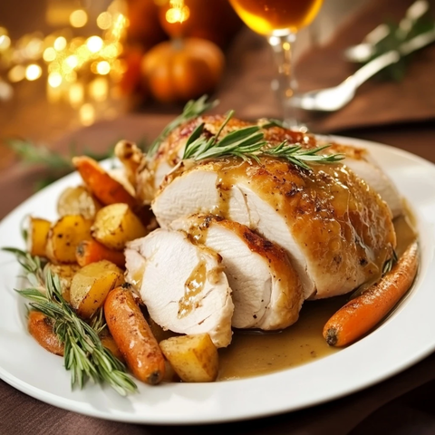 烤火鸡蔬菜配肉汁