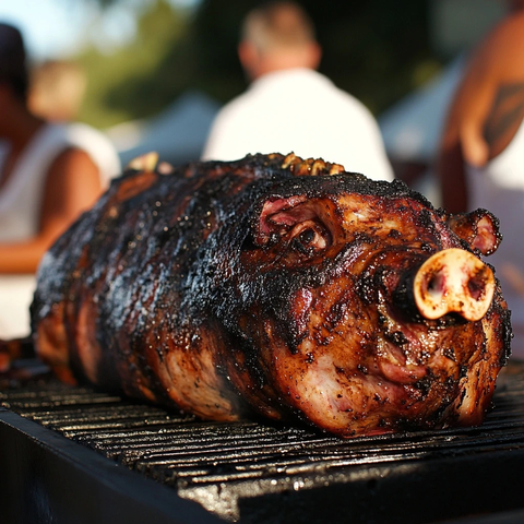 黑人在烤肉聚会烤猪
