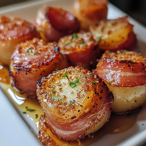 培根裹土豆块特写