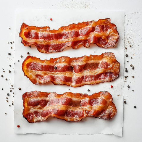 脆炸培根平铺白色背景