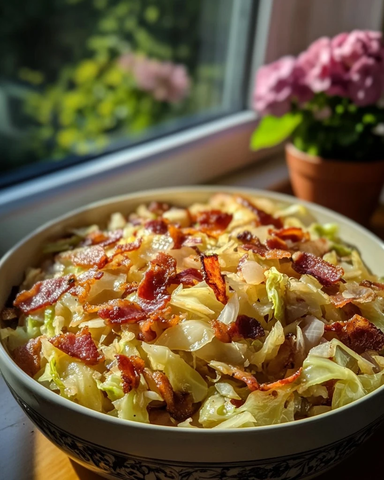 炸培根包心菜配蒜香洋葱