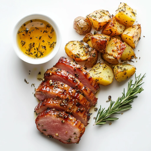 蜂蜜烤火腿配迷迭香土豆