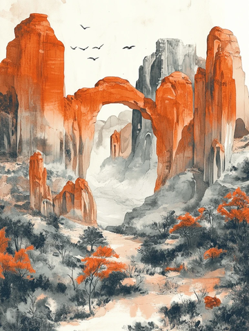 独特红岩石拱门自然景观