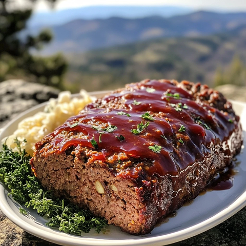 山景背景下的鹿肉肉饼