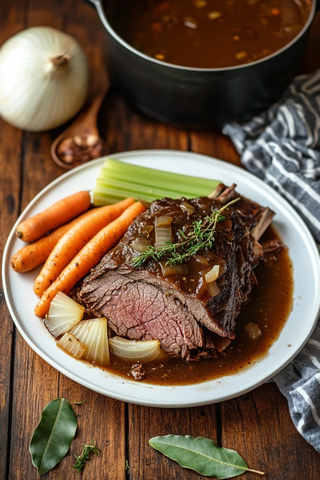 牛肩肉与胡萝卜洋葱盘饰