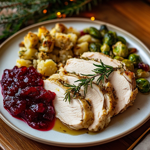 圣诞晚餐烤火鸡配蔬菜