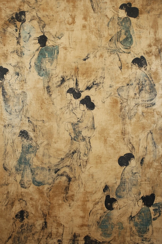 古风女子群像壁画