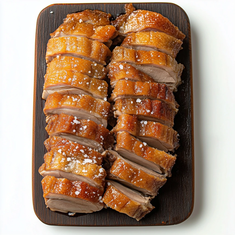 烤鸭片木板盐粒特写