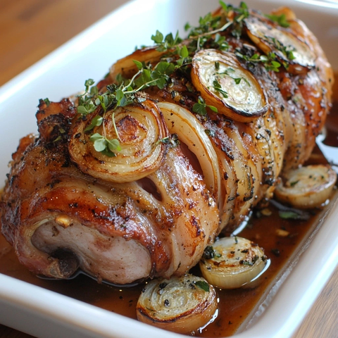 烤猪肘配啤酒洋葱