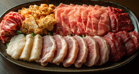 猪肉牛肉鸡肉切片排列