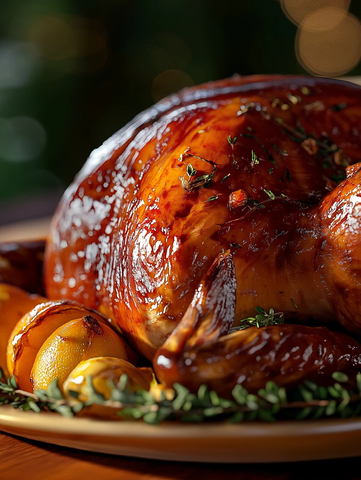 烤金棕色火鸡配香草橙子