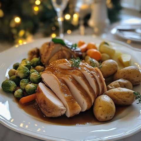 圣诞晚餐切片火鸡烤土豆