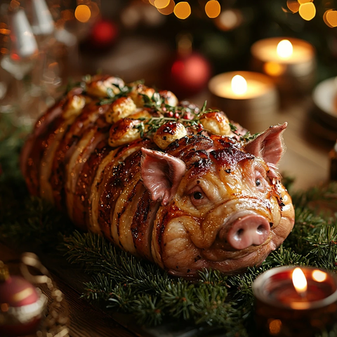 圣诞半猪半火鸡晚餐
