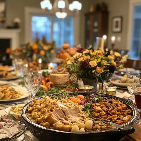 感恩节餐桌摆放食物
