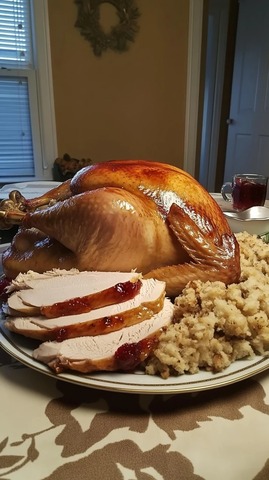 烤火鸡配肉汁和蔓越莓酱