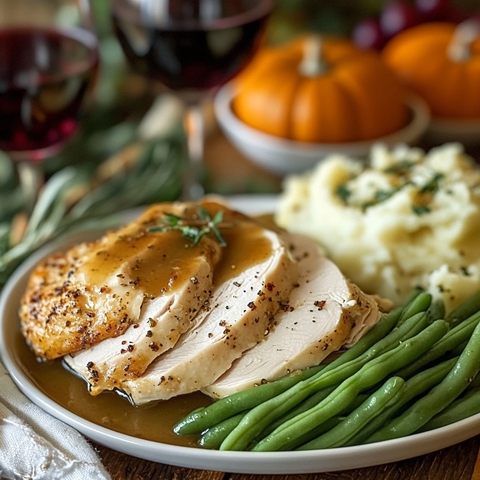 感恩节切片火鸡配土豆泥