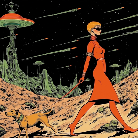 模特遛狗外星场景