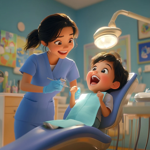 女牙医为笑童看诊
