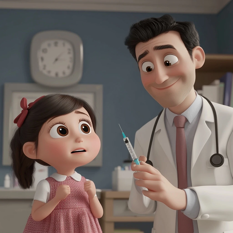 小女孩害怕打针医生微笑安慰