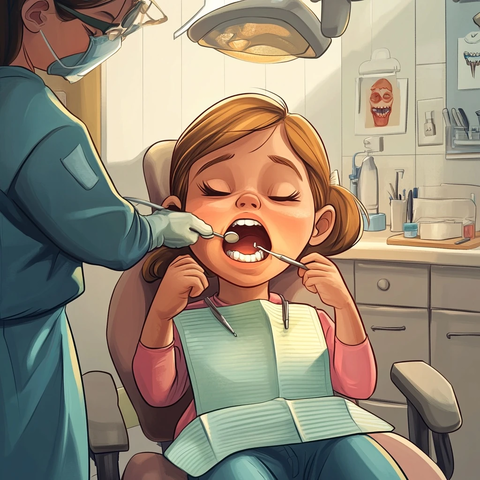 女孩张嘴接受牙齿清洁