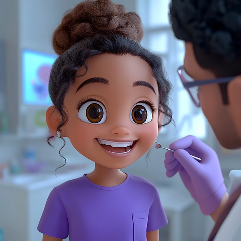 女孩看牙医开心笑