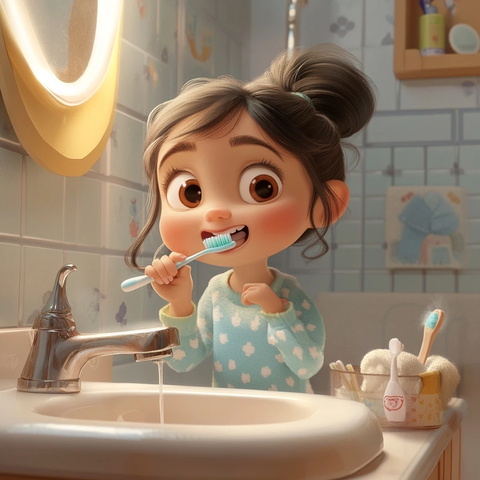 女孩刷牙洗手间场景