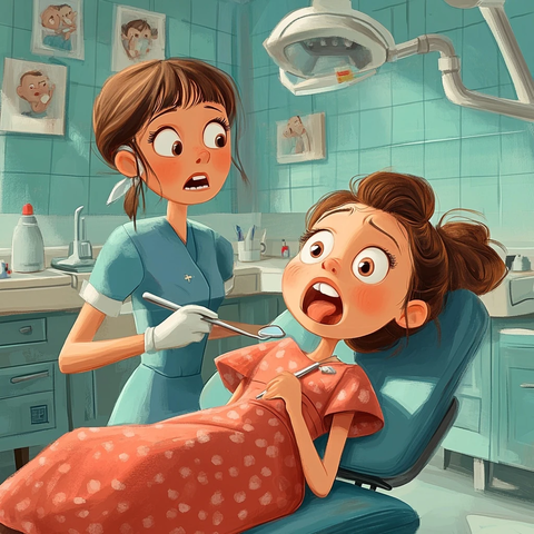 红衣女孩牙医检查