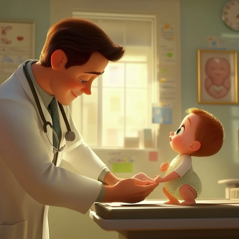 医生检查婴儿腹部