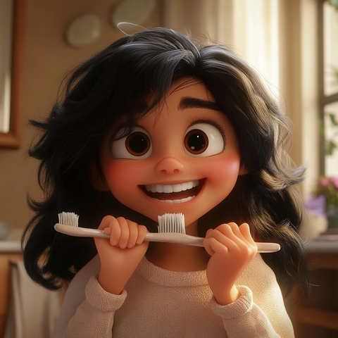 女孩刷牙微笑特写