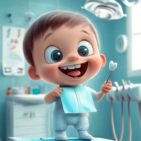 小宝宝看牙医拿着牙刷