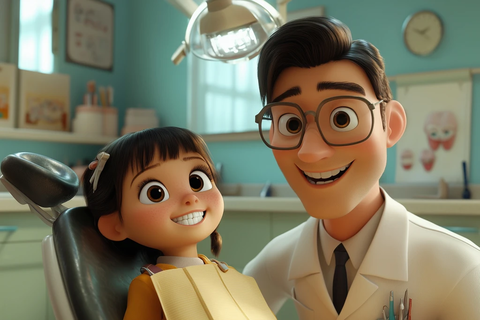 牙医与小女孩诊所椅子