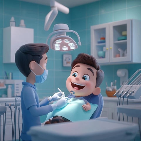 卡通牙医治疗笑脸角色